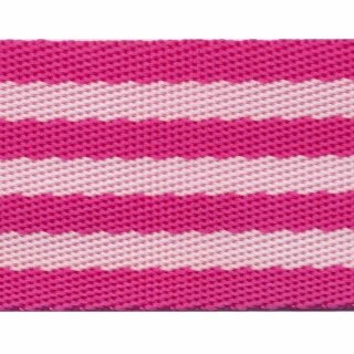 Tassenband 50 mm streep roze/wit (ca. 5 m)