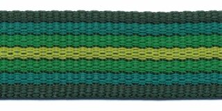 Tassenband 25 mm streep donker groen/grasgroen/geel EXTRA STEVIG (ca. 5 m)
