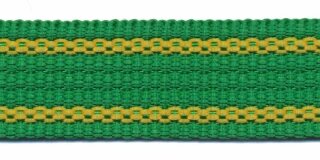 Tassenband 25 mm streep groen/geel EXTRA STEVIG (ca. 5 m)