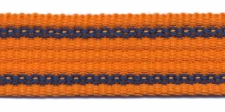 Tassenband 25 mm streep oranje/donker blauw EXTRA STEVIG (ca. 5 m)