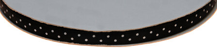 Zwart dubbelzijdig satijnband met witte stippen 7 mm (ca. 30 m)