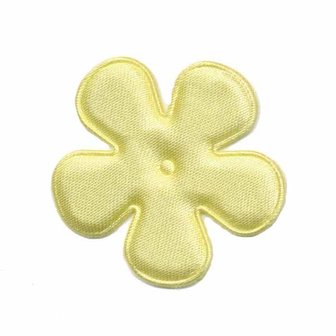 Applicatie bloem zacht geel satijn effen middel 35 mm (ca. 25 stuks)