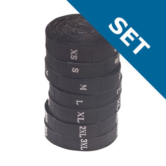 SET Maatlabels zwart - XS t/m 3XL (7 x 300 stuks)