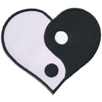 Opstrijkbare applicatie Yin Yang hart wit/zwart (5 stuks)