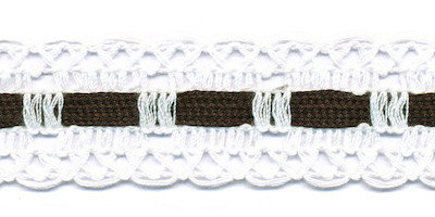 Wit kant met zwart ingevlochten bandje (ca. 16 meter)
