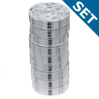 SET Maatlabels wit - maat 44 t/m maat 92 (9 x 300 stuks)