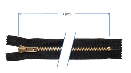 Niet-deelbare metalen broekrits 5 mm zwart (#580)  met messing tanden 18 cm (1 stuk)