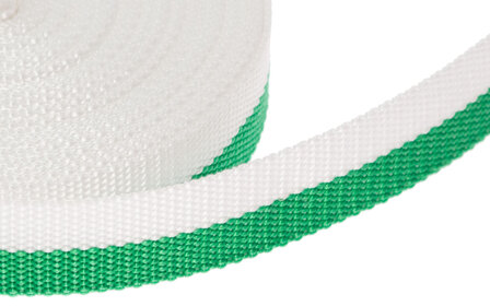 Tassenband 25 mm wit/groen &quot;Vlag Vlieland&quot; DIK (50 m)