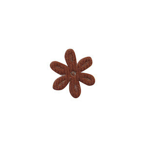 Applicatie bloem bruin satijn effen klein 18 mm (ca. 100 stuks) - achterzijde