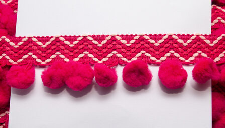 Ibiza pompom band fuchsia 45 mm (ca. 5 meter)