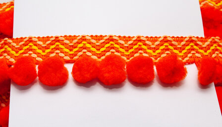 Ibiza pompom band oranje 45 mm (ca. 5 meter)