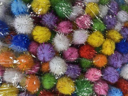Glitter pompom ca. 2,5 cm mix kleuren (ca. 1000 stuks)