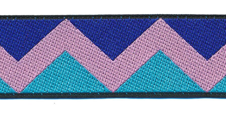 Sierband zig-zag motief kobalt blauw-roze-aqua 25 mm (ca. 22 m)