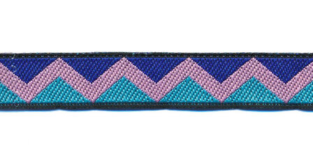 Sierband zig-zag motief kobalt blauw-roze-aqua 12 mm (ca. 22 m)