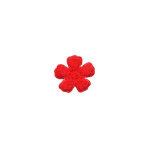 Applicatie bloem rood satijn effen mini 15 mm (ca. 100 stuks) - achterzijde