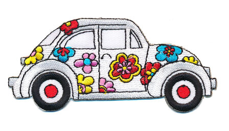 Opstrijkbare applicatie &#039;VW Kever&#039; flower power wit (5 stuks)