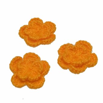 Gehaakte bloem oranje ca. 40 mm (10 stuks)