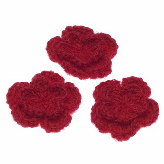 Gehaakte bloem rood ca. 50 mm (10 stuks)