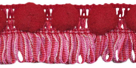 Franjeband met pompom roze-rood ca. 30 mm (ca. 16 meter)