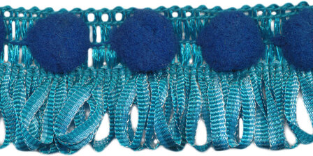 Franjeband met pompom blauw ca. 30 mm (ca. 16 meter)