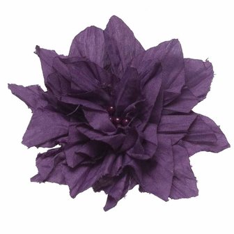 Bloem XL stof met 'hart' paars ca. 9 cm (5 stuks)