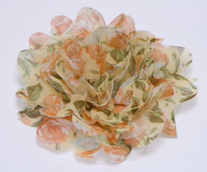 Bloem XL mix tule en stof geel ca. 12 cm (5 stuks)