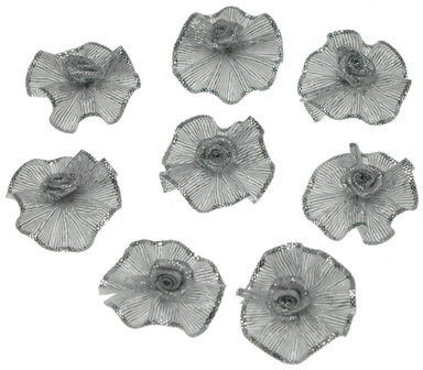 Roosje satijn zilver op zilver blad 25 mm (10 stuks)