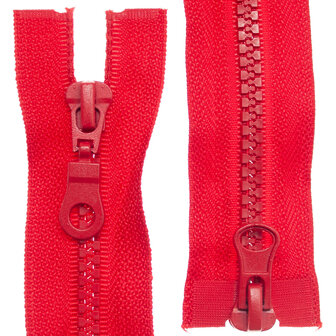 Dubbel deelbare bloktand rits 5 mm rood (#171) 75 cm (1 stuk)