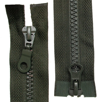 Dubbel deelbare bloktand rits 5 mm legergroen (#175) 75 cm (1 stuk)