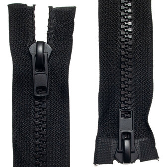 Dubbel deelbare bloktand rits 8 mm zwart (#580) 85 cm (1 stuk)