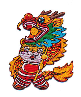 Opstrijkbare applicatie Chinese tijger in een drakenkostuum (1 stuk)