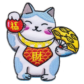 Opstrijkbare applicatie Kawaii-kat met vissen waaier (1 stuk)