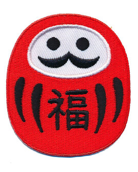 Opstrijkbare applicatie Daruma-pop rood-zwart-wit (1 stuk)