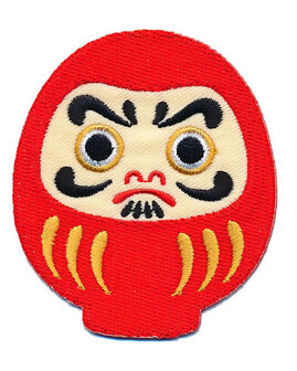 Opstrijkbare applicatie Daruma-pop rood-geel-zwart-wit (1 stuk)