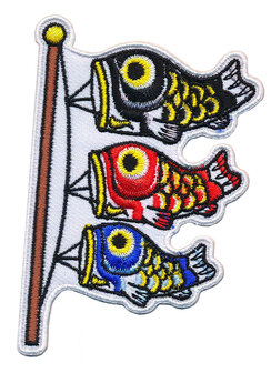 Opstrijkbare applicatie Koinobori karpervlag zwart-rood-blauw (1 stuk)