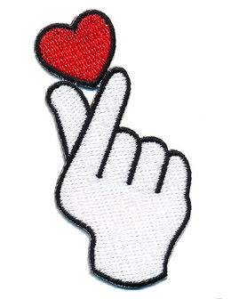 Opstrijkbare applicatie Vinger-hart gebaar (1 stuk)