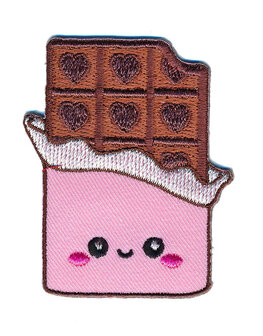 Opstrijkbare applicatie chocoladereep roze/bruin (1 stuk)