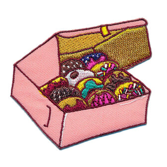 Opstrijkbare applicatie doos met donuts (1 stuk)