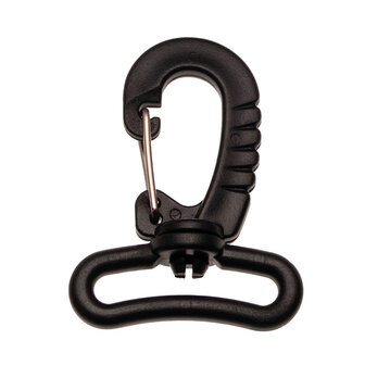 Musketonhaak zwart kunststof met metalen veer - draaibaar 30 mm (1 stuk)
