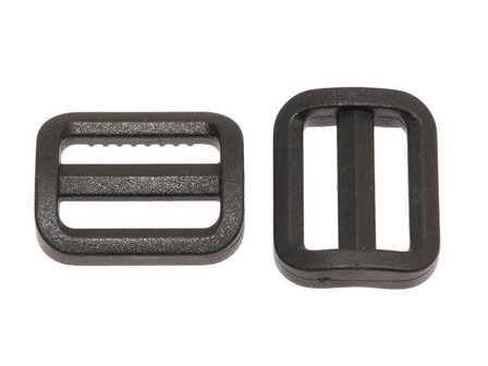 Schuifgesp zwart kunststof RECHT 20 mm - voorzijde