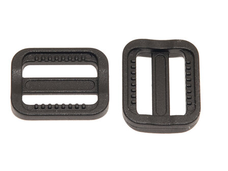 Schuifgesp zwart kunststof RECHT 20 mm - achterzijde