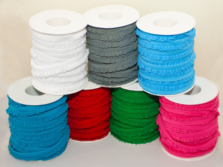 SET: 7 kleuren elastisch kant 12 mm (ca. 175 m)