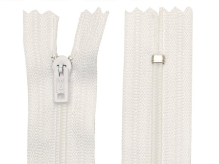 Niet-deelbare nylon rits 3 mm wit (#501) 22,5 cm (12 stuks)
