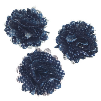 Bloem stof donker blauw met witte stip ca. 5 cm (5 stuks)