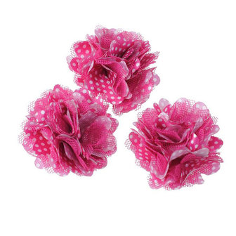 Bloem stof fuchsia met witte stip ca. 5 cm (5 stuks)