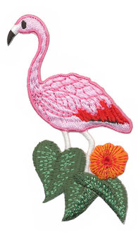 Opstrijkbare applicatie flamingo roze met groen blad (5 stuks)