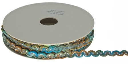 Multicolor zig zag band blauw-groen-oker-metallic 10 mm (ca. 10 m)