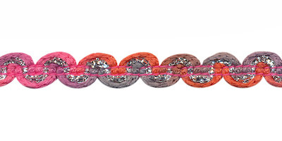 Multicolor zig zag band roze-meloen-grijs-metallic 9 mm (ca. 10 m) - detail
