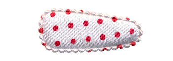 Haarkniphoesje satijn wit met rode stip 3 cm (ca. 20 stuks)