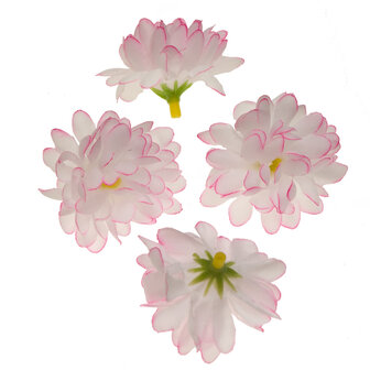 Chrysant wit/roze stof ca. 5 cm (10 stuks)